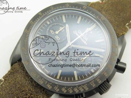 0118 SmoothTexture Speedmaster “Dark Side of The Moon” Real Ceramic OMF 1:1 Best Edition Vintage Black on Brown Leather Strap A 7975